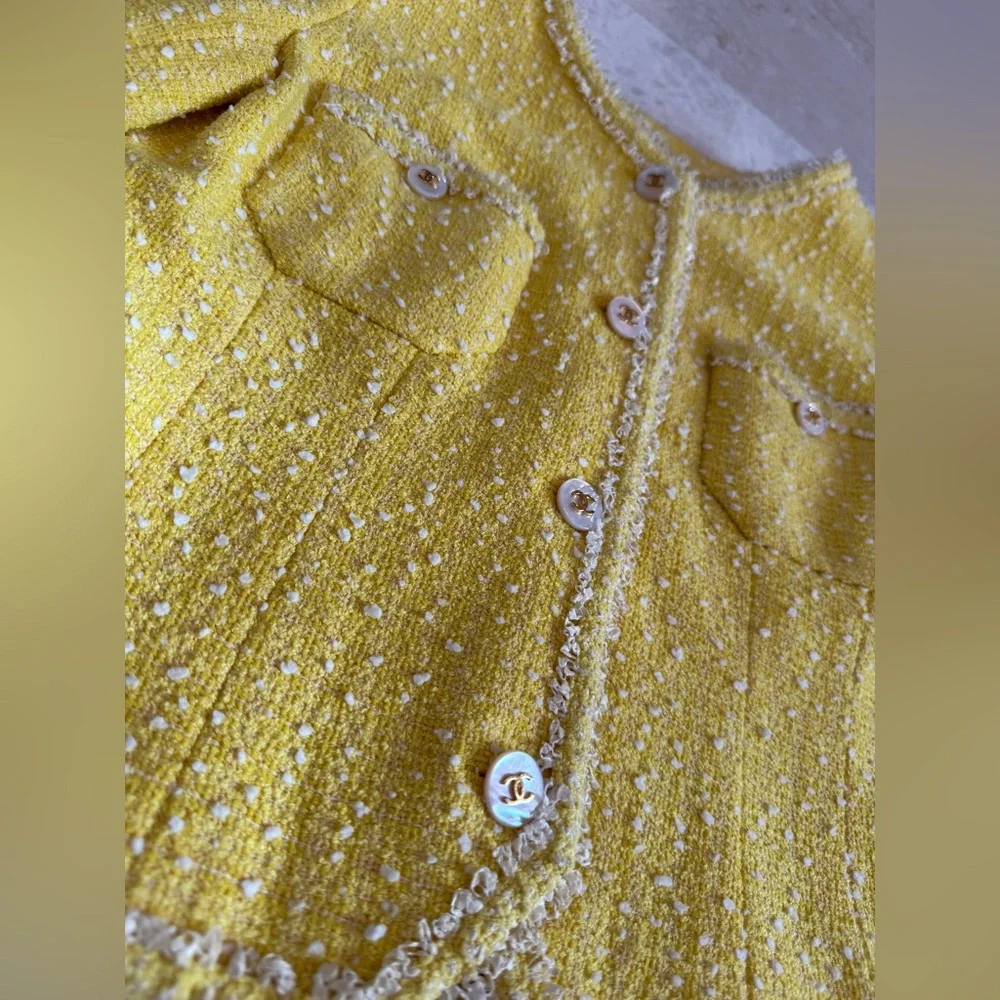 CHANEL 97P Yellow Bouclé Skirt Suit - Same Collection Worn by Princess Dian